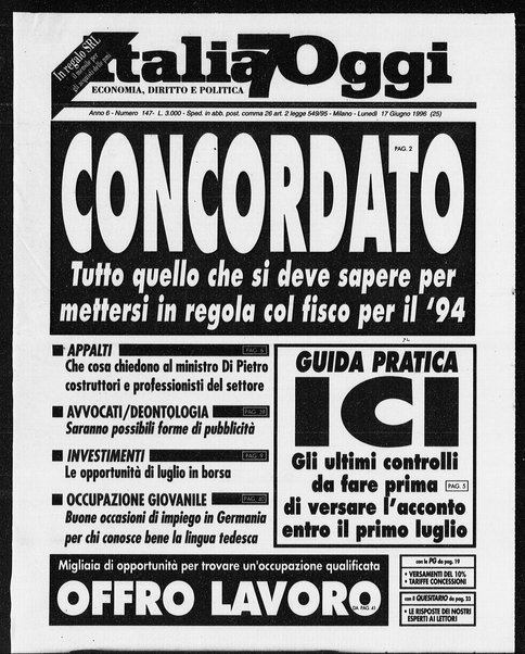 Italia oggi : quotidiano di economia finanza e politica